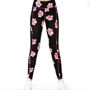 Lida floral athletic Active workout side pockets leggings Black and Pink small